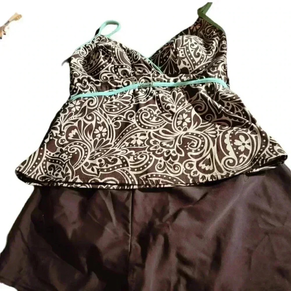 Caribbean Joe 2 Piece Swim Sun Bathing  Suit in size 10 Brown Print with accents - Picture 1 of 8